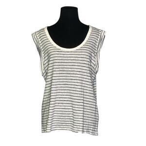 Banana Republic white black stripes linen cap sleeves top size Large